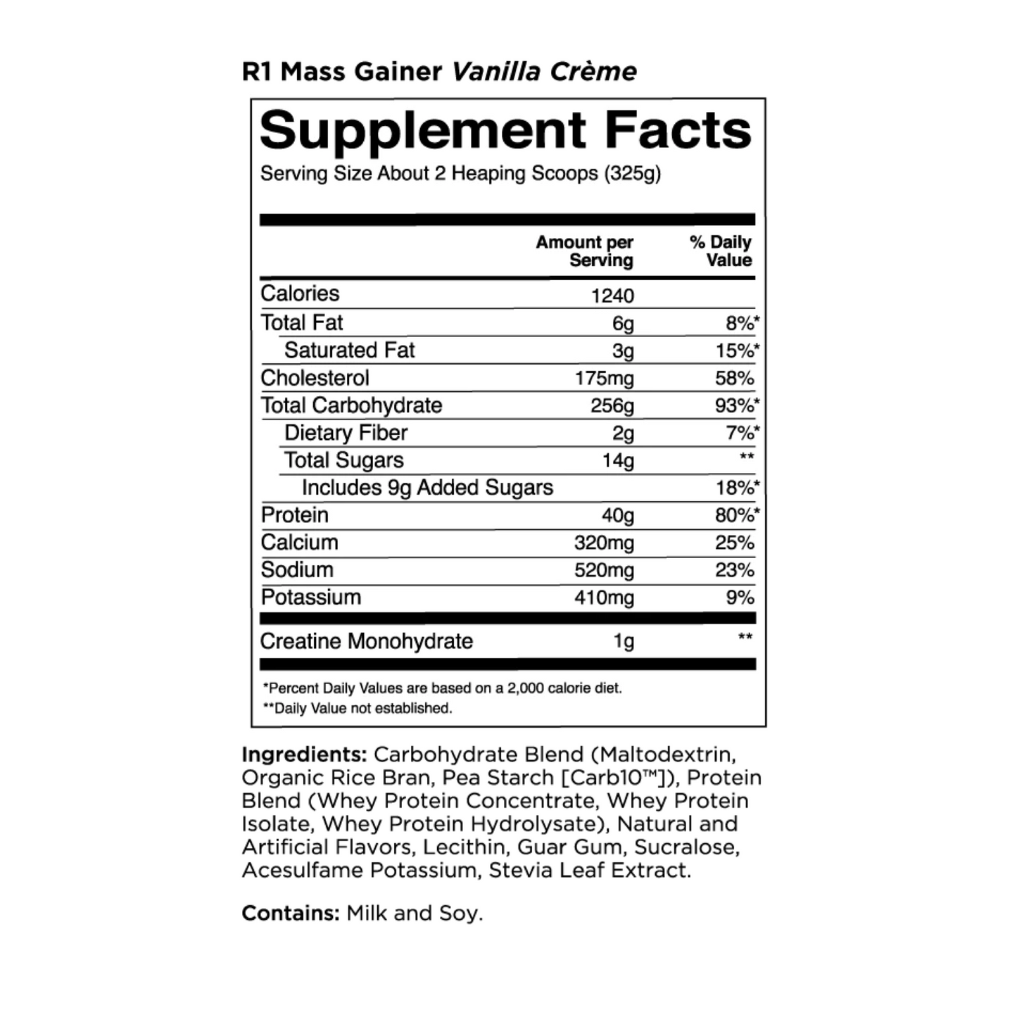 R1 Mass Gainer 12LB Vanilla Creme