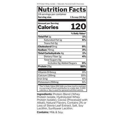 Rule 1 R1 Whey Protein Isolate Naturally Flavoured - 1.5lb (Chocolate)